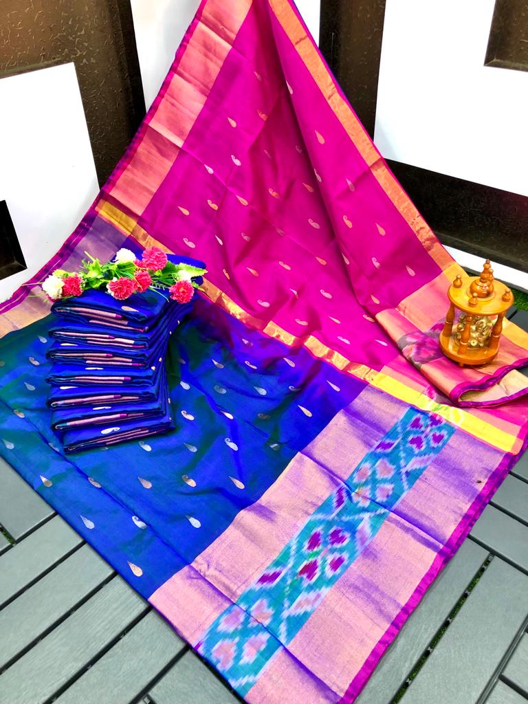 Navy blue uppada pattu pochampally border sarees