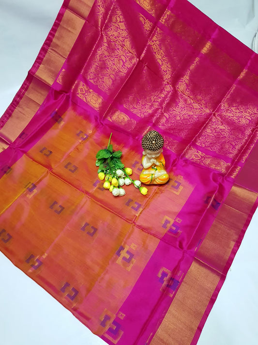 Mustard and pink uppada pattu sarees