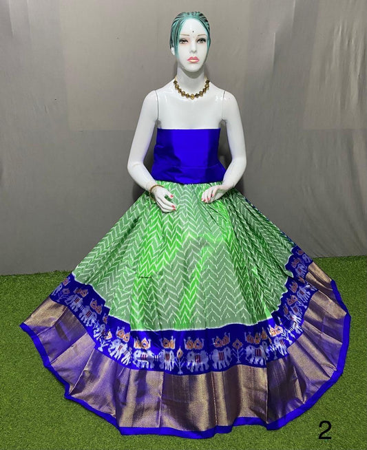 Green with Royal blue Pure pochampally ikkat silk lehenga