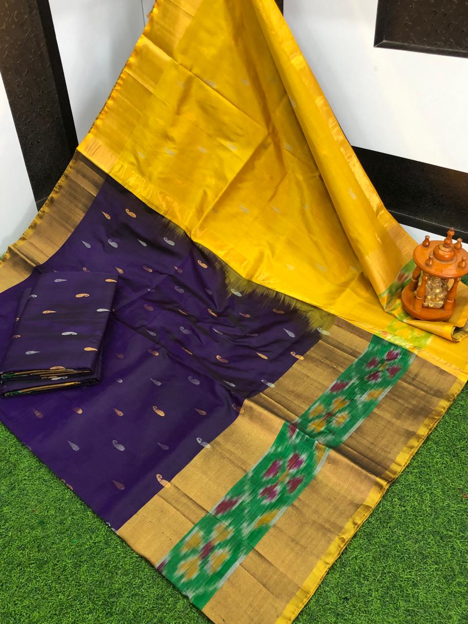 Dark violet uppada pattu pochampally border sarees