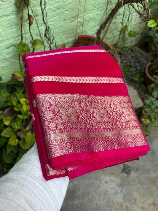 Reddish pink Banarasi kora organza silk sarees