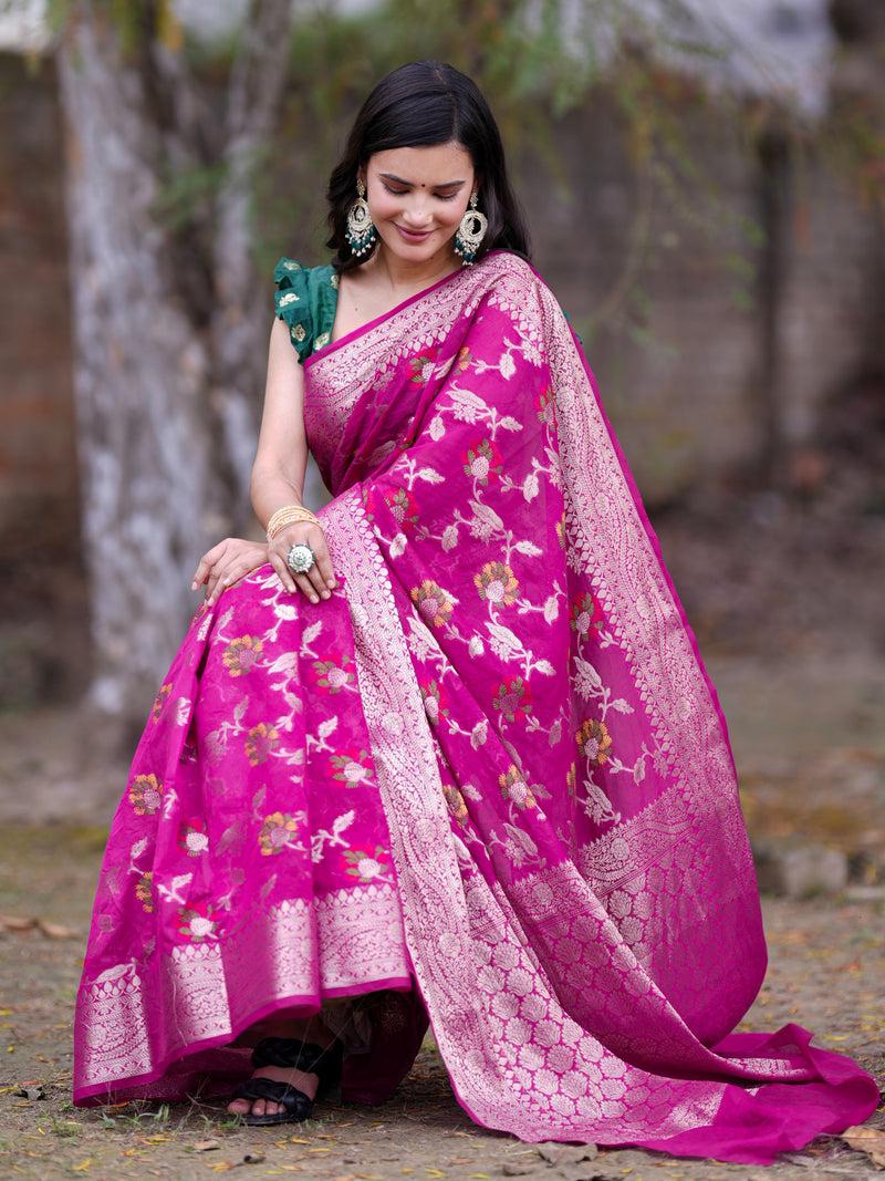 Pink Banarasi semi georgette silk sarees