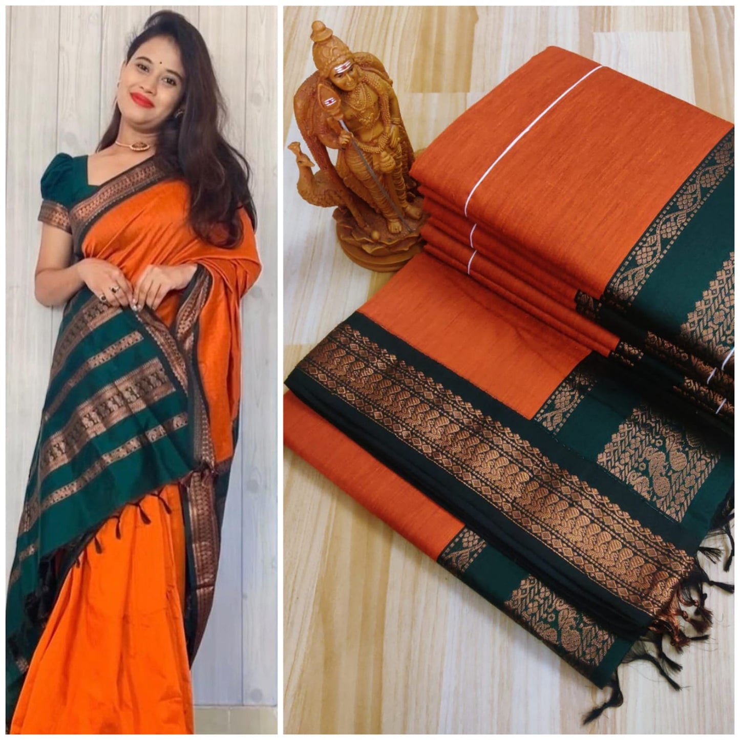 Orange kalyani cotton sarees