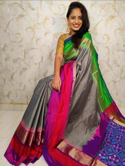 Gray pochampally ikkat silk sarees