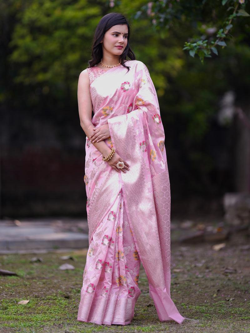 Light pink Banarasi semi georgette silk sarees