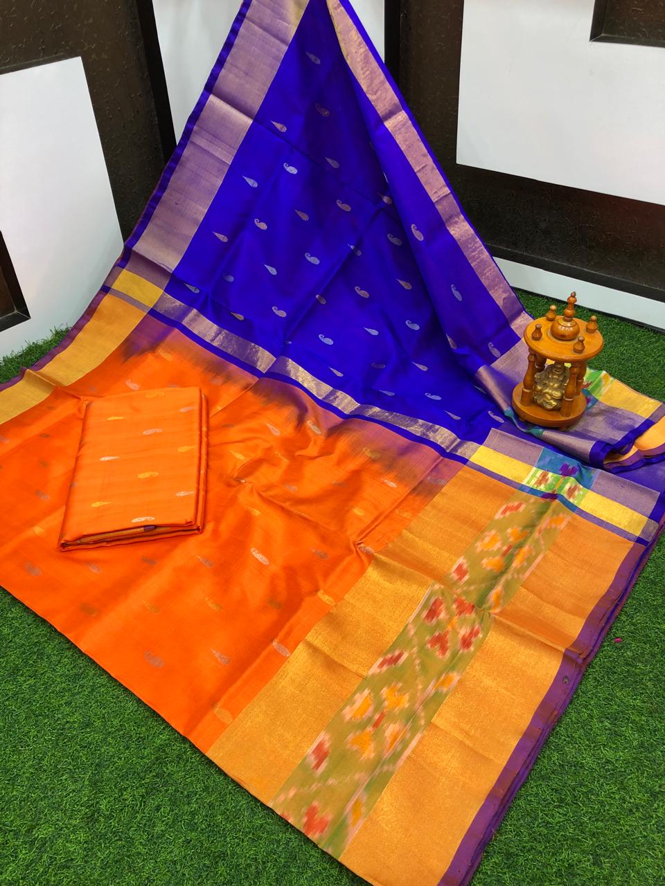 Orange uppada pattu pochampally border sarees