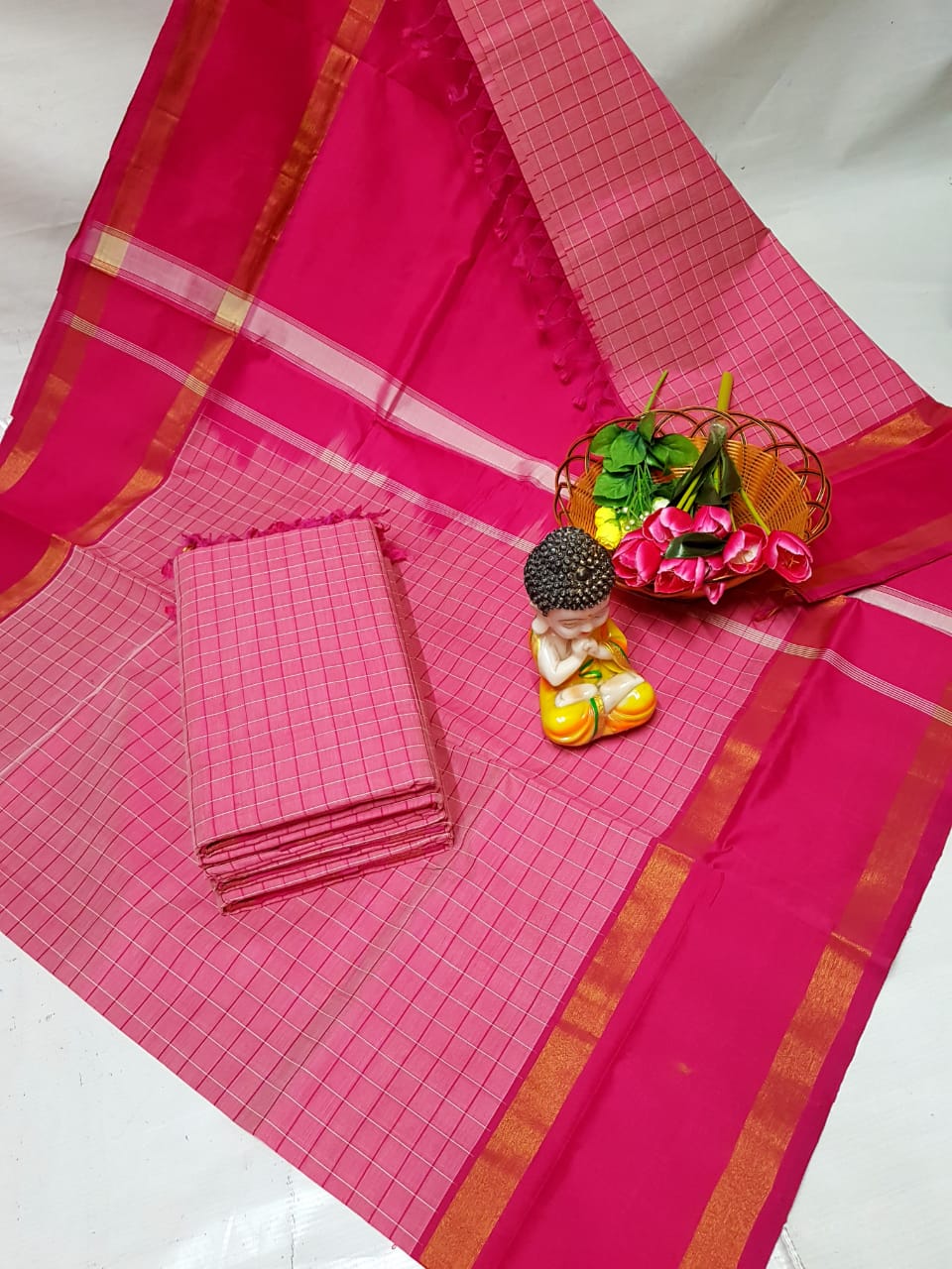 Pink Tripura silk mahanati checks sarees