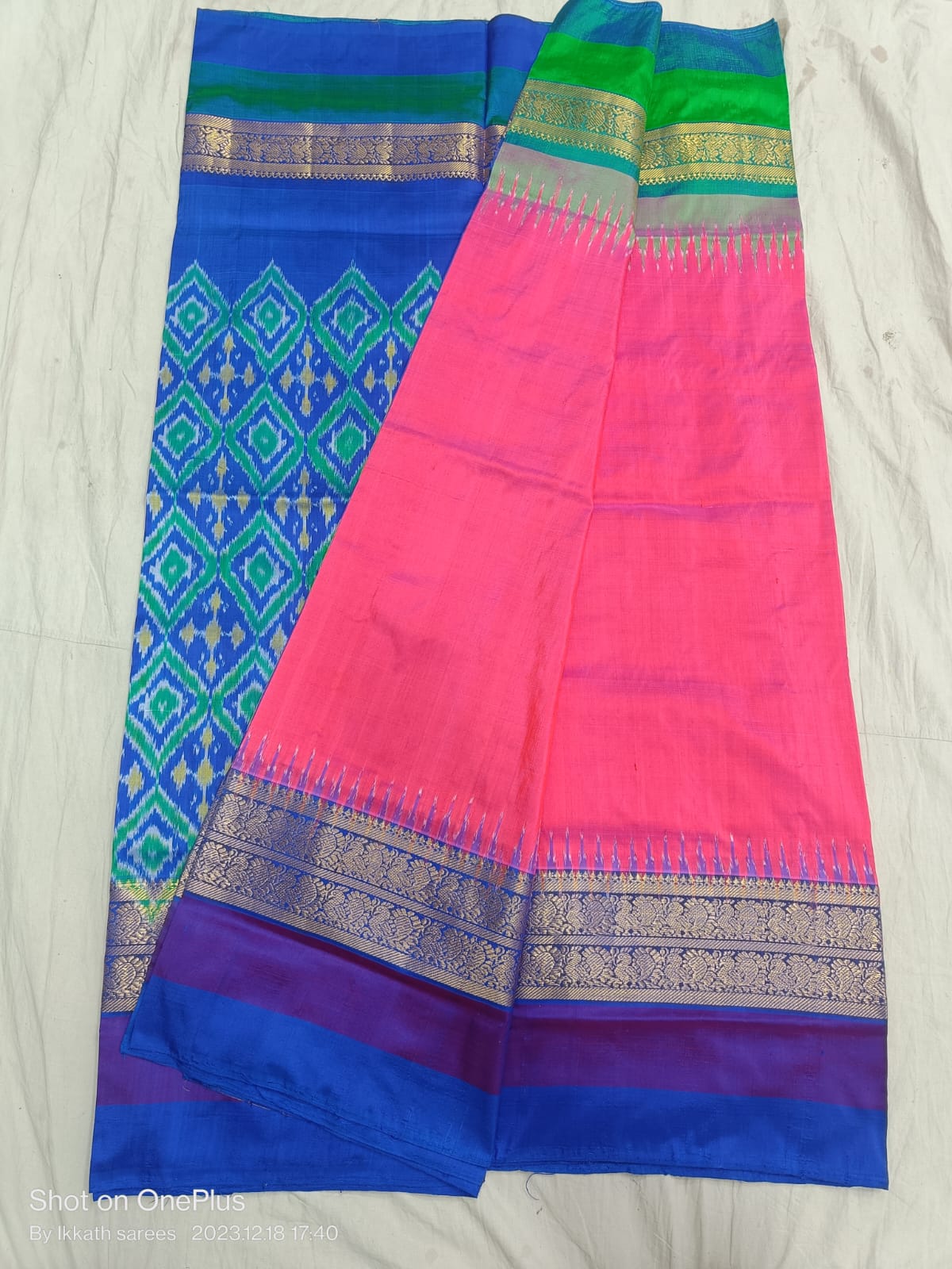 Pink ikkat silk sarees with jakat kanchi border