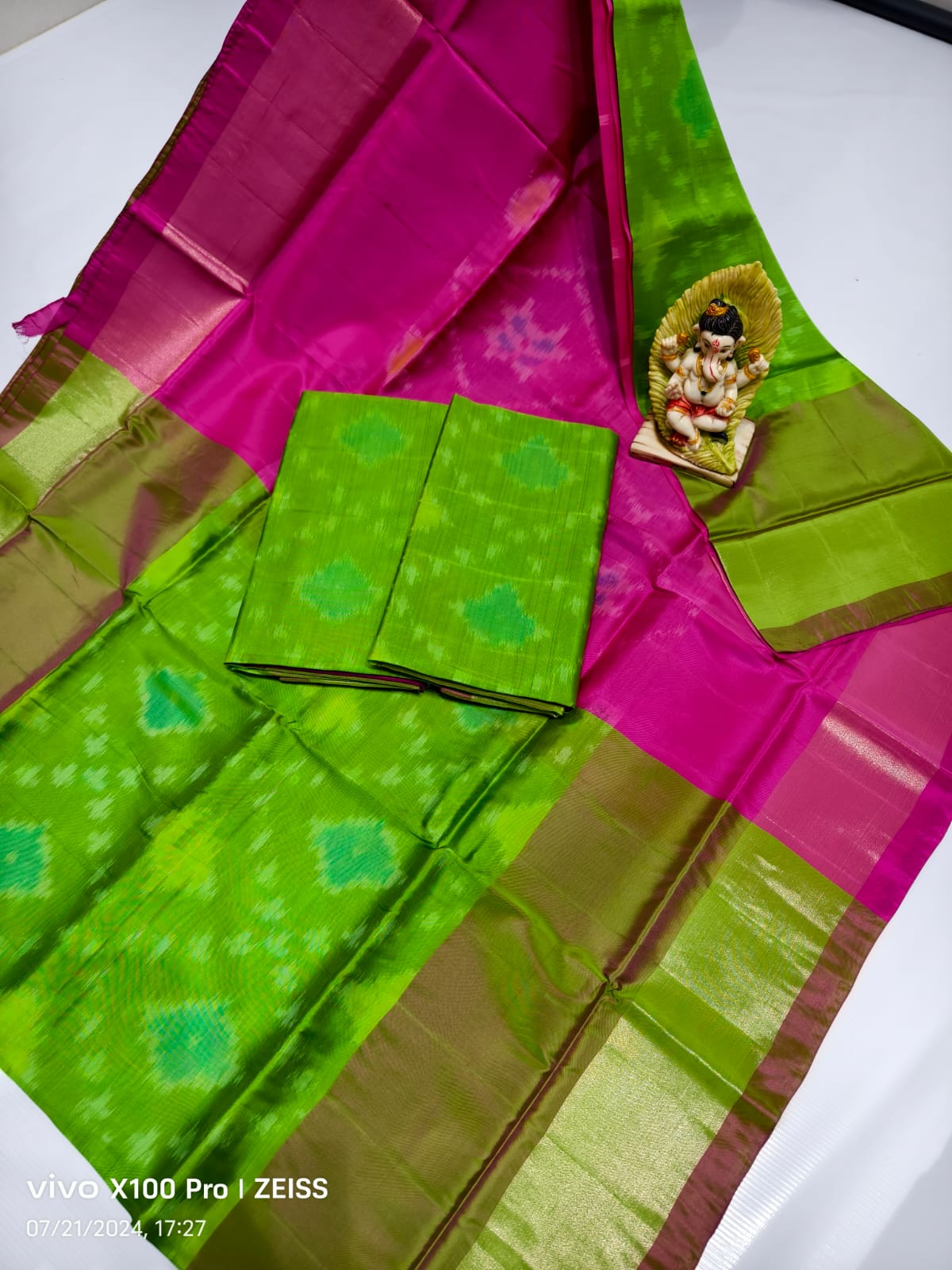 Parrot green Uppada soft silk sarees