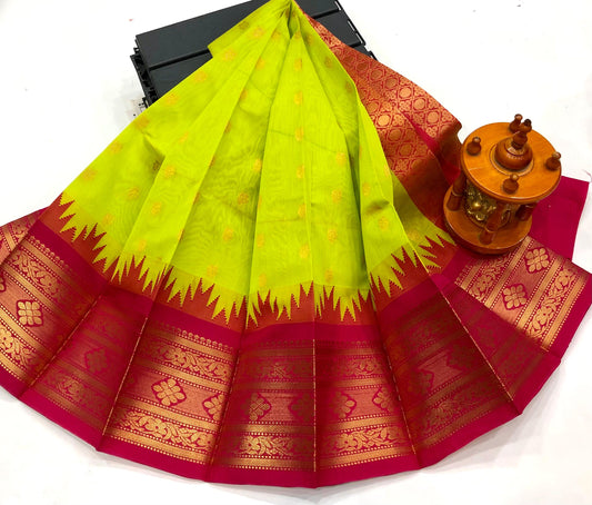 Apple green Chanderi Kuppadam sarees