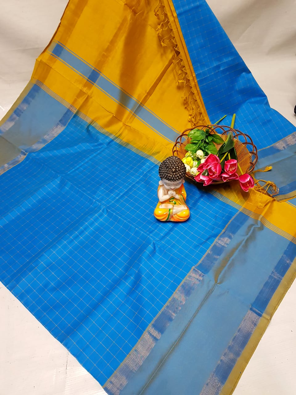 Sky blue Tripura silk mahanati checks sarees