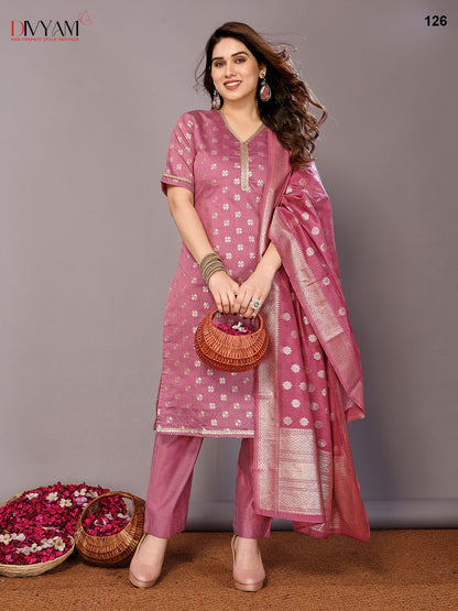 Onion pink chanderi readymade suits