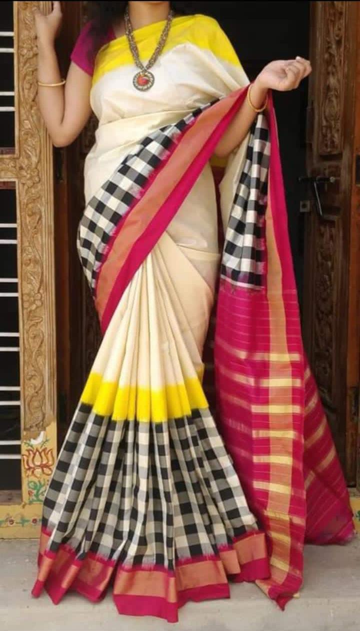 Cream with black handloom pochampally ikkat silk sarees