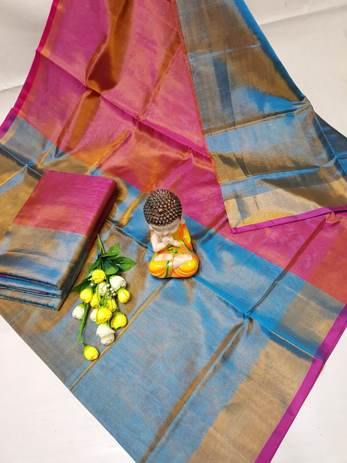 Light blue and pink Uppada tissue sarees