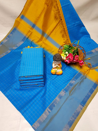 Sky blue Tripura silk mahanati checks sarees