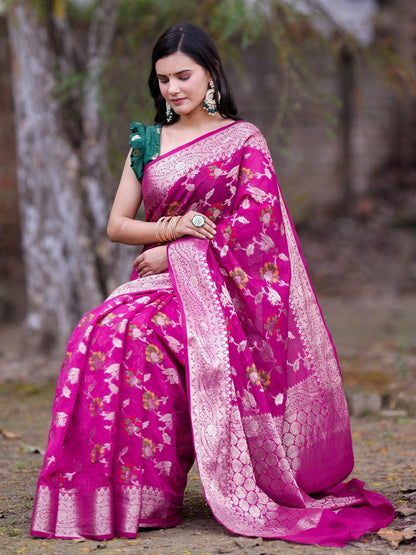 Pink Banarasi semi georgette silk sarees