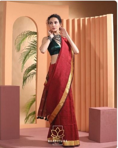 Maroon 120 counts linen by linen sarees