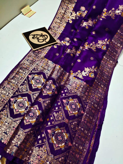 Violet handloom Banarasi semi georgette silk sarees