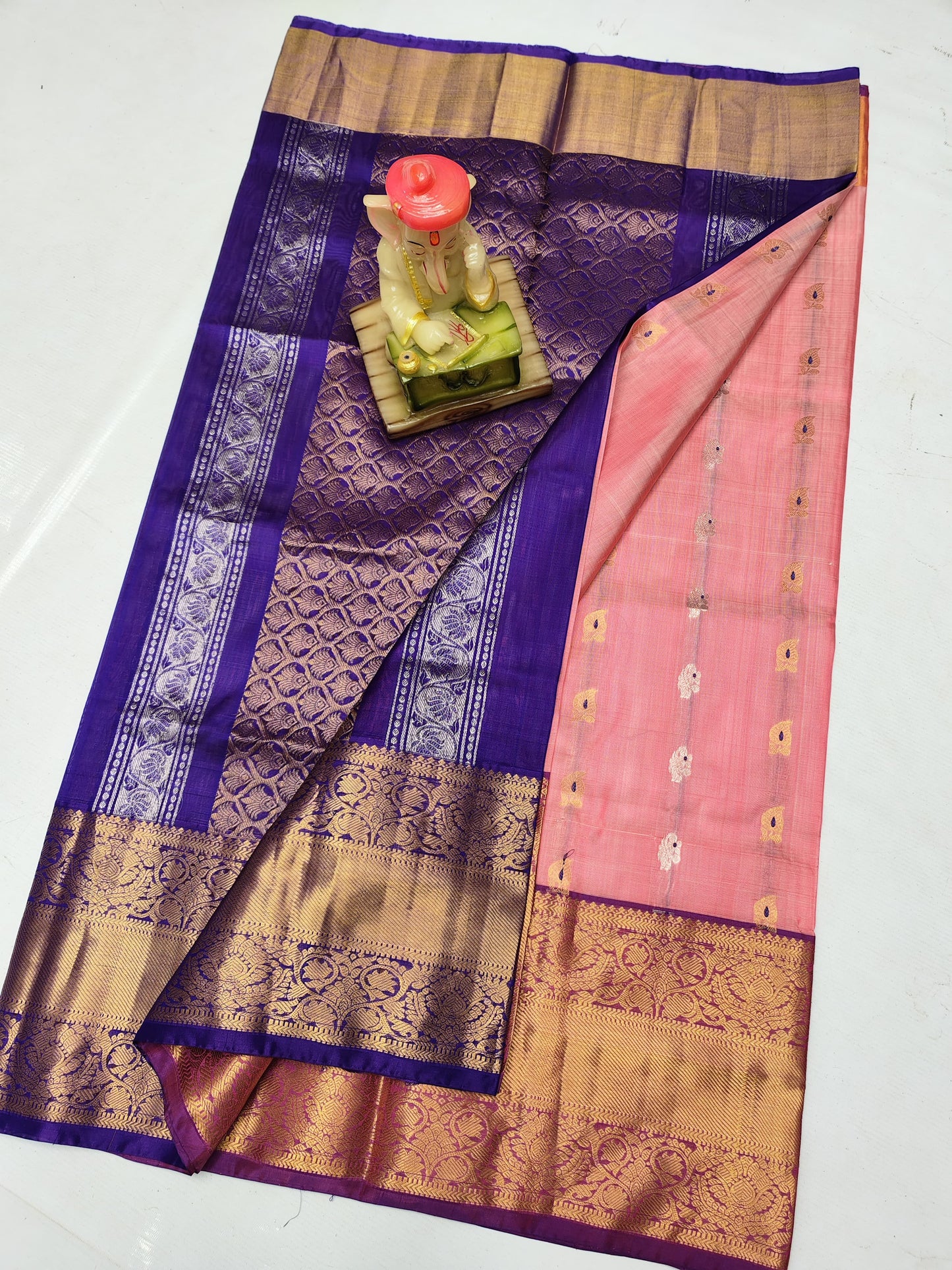 Peach uppada silk sarees with kanchi border