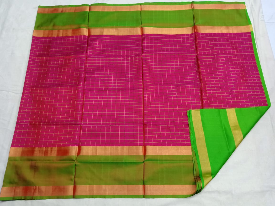 Dark pink and green uppada checks sarees