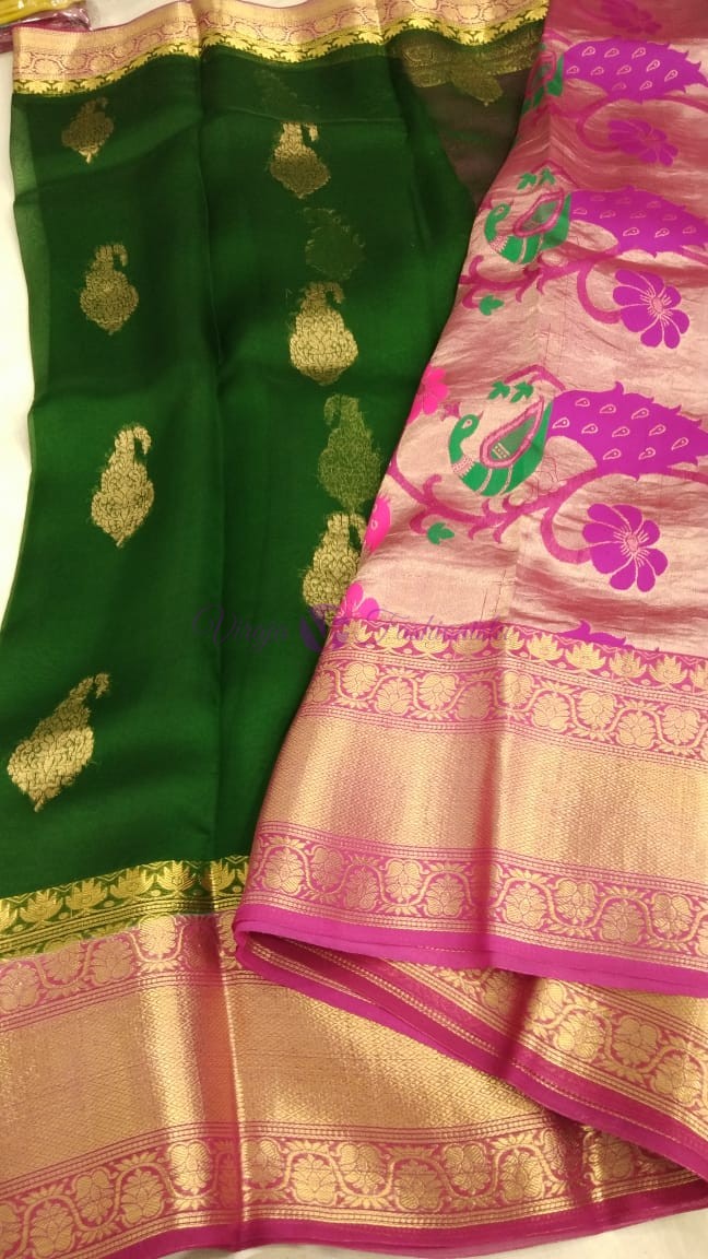Kanchi organza silk sarees with paithani pallu