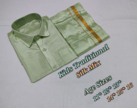 Silk mix shirt and velcro dhoti set