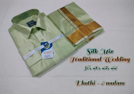 Silk mix Traditional shirt and dhoti set for men