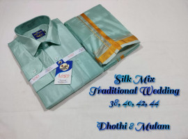 Silk mix Traditional shirt and dhoti set for men