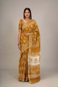 Linen cotton printed sarees